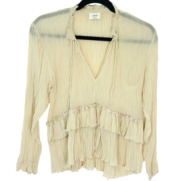 Aritzia Wilfred Decorum Matte Pearl Cream Blouse Chiffon ruffle blouse Sz Small - Picture 7 of 12